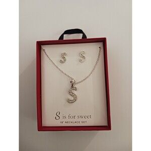 Girls' initial earrings and 18" necklace set letter S ~ S is for sweet